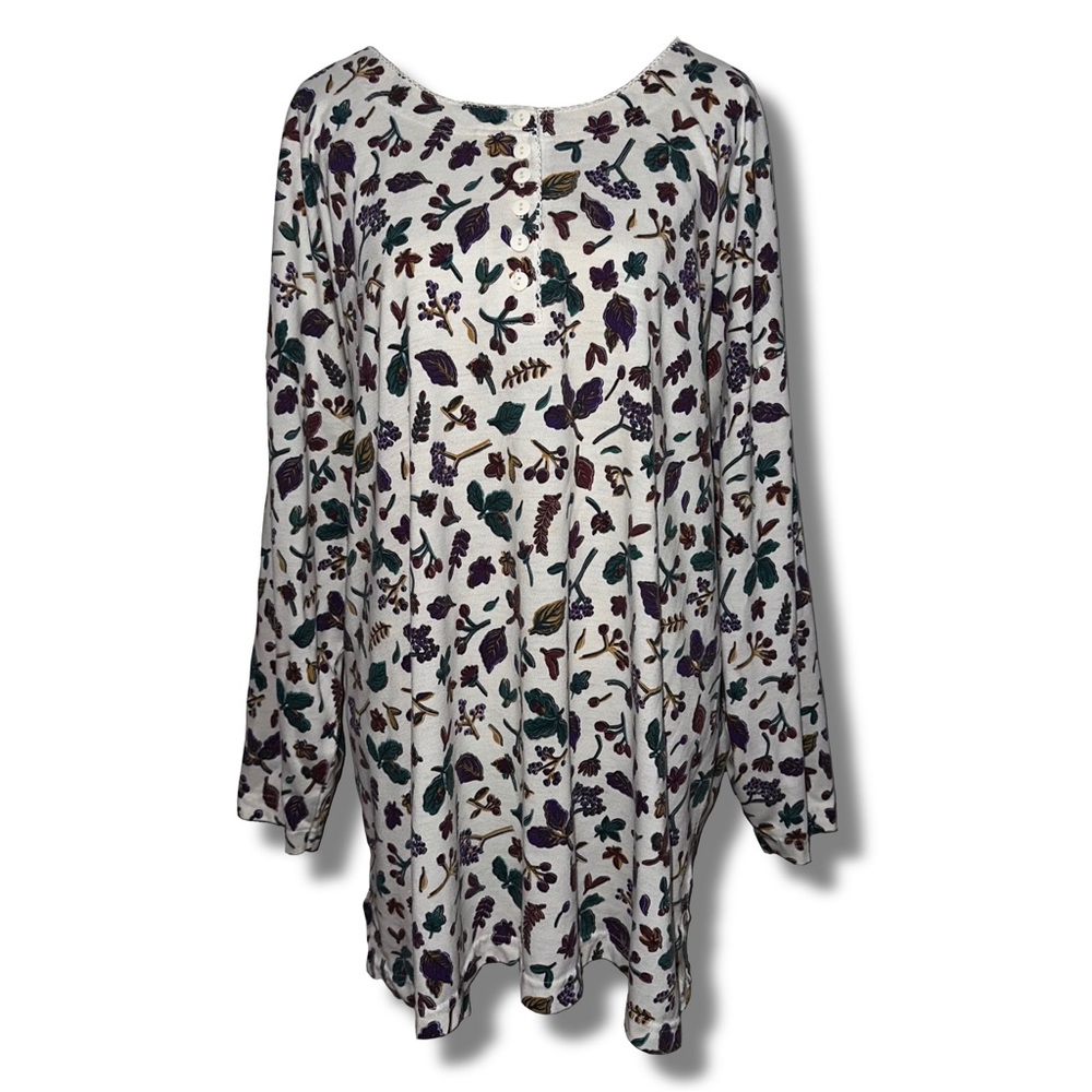 Vintage Leaf Print 3/4 Sleeve Top